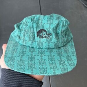 Vintage Lowe Alpine Turtle Print Baseball Cap Teal Strap Outdoor Adventure VTG